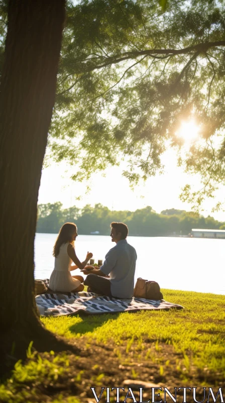 Romantic Sunset Park Scene with Couple AI Image