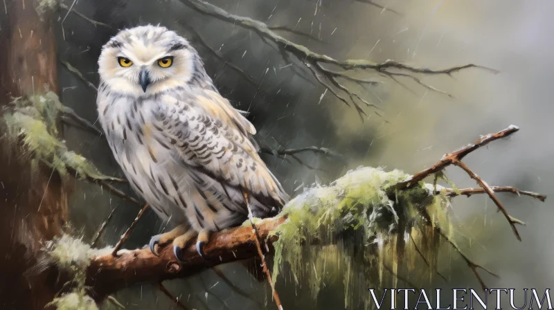 Snowy Owl Painting in Forest - Realistic Artwork AI Image
