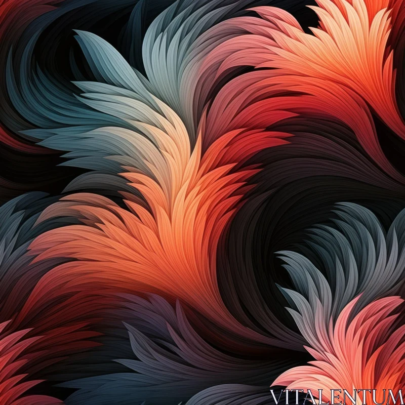 Swirling Abstract Feathers Pattern in Blue, Orange, and Pink AI Image