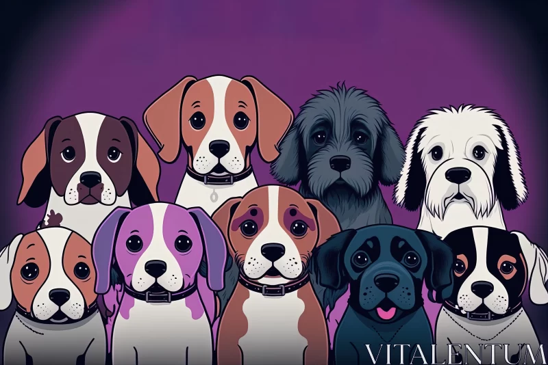 Vibrant and Playful Dogs in Animated Gif Style | Purple Background AI Image