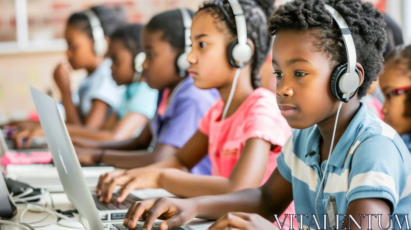 African Children Using Laptop Computers in School AI Image