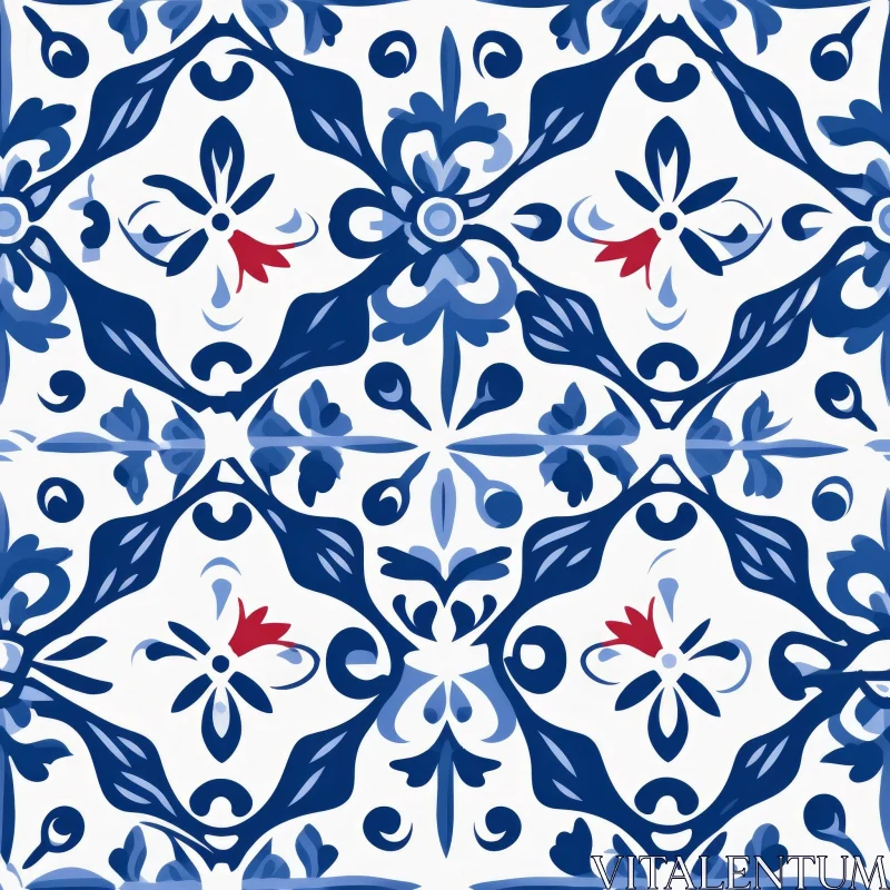 Blue and White Portuguese Tile Pattern AI Image