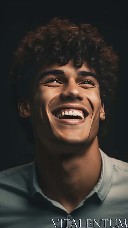 Cheerful Young Man with Curly Hair in Close-up Shot AI Image
