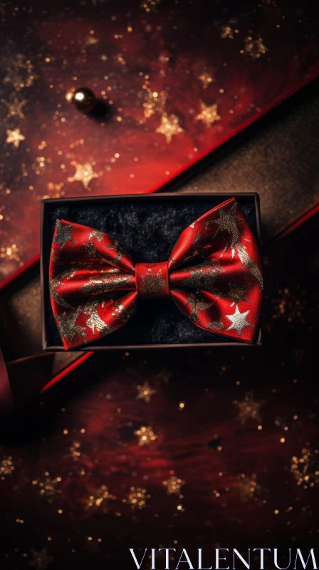 Chic Red Bow Tie with Gold Pattern in Luxurious Setting AI Image