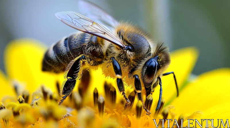 Close-Up Honeybee on Sunflower - Nature Photography AI Image