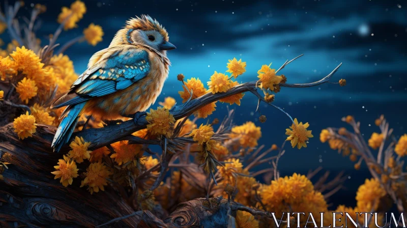 AI ART Colorful Bird on Tree Branch Painting