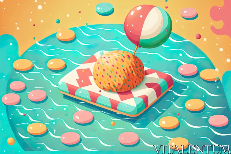 Colorful Ice Cream Floating on Water Pool - Playful Illustrative Art AI Image
