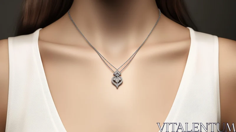 Elegant Woman Portrait with Diamond Pendant Necklace AI Image