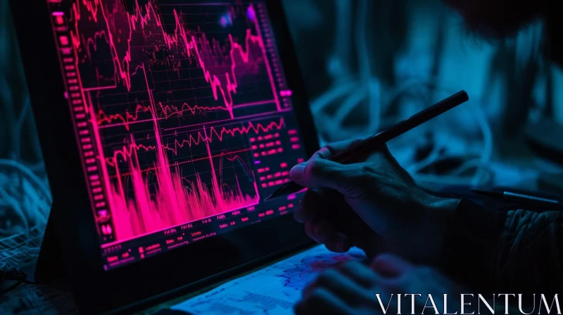Intense Stock Market Data Analysis on Laptop with Neon Lights AI Image