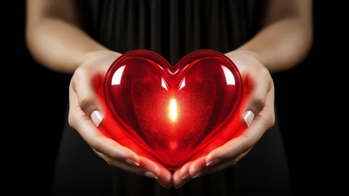 Intriguing Red Heart Crystal Held by Woman's Hands