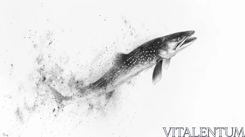 Northern Pike Fish Drawing - Black and White Jumping Illustration AI Image