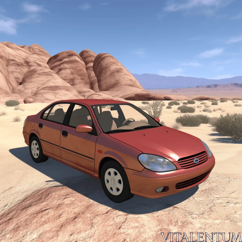 AI ART Red Car Parked on Desert Road - Hyperrealist Style