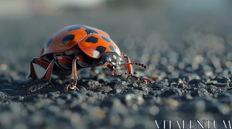 Red Ladybug on Stone - Nature Insect Photography AI Image