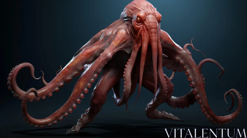 Red Octopus-Like Creature in 3D Rendering AI Image