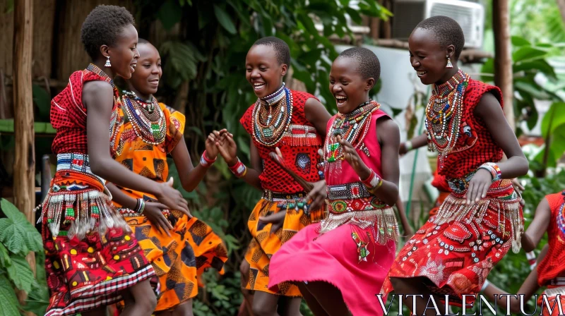 African Girls Dancing in Traditional Clothing AI Image