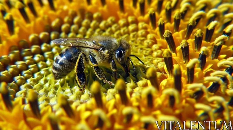 Bee on Sunflower Pollen Collection AI Image