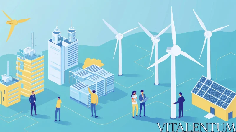 Business People Discussing Renewable Energy Sources - Isometric Vector Illustration AI Image