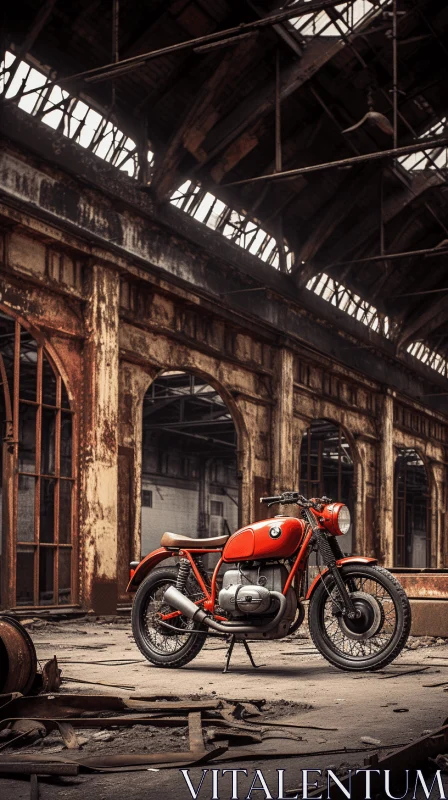 Captivating Motorcycle Portrait in an Abandoned Building AI Image