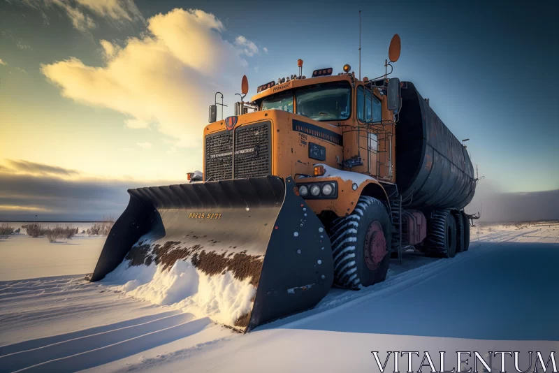 Captivating Snowy Truck: A Fusion of Industrial Machinery Aesthetics and Native American Art AI Image