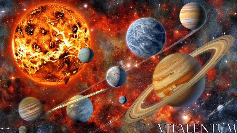 Captivating Solar System: Sun and Eight Planets in Majestic Harmony AI Image