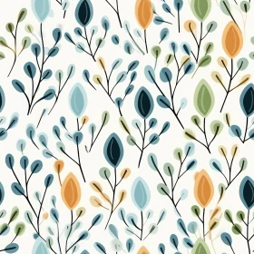 Ethereal Floral Pattern - Blue, Green, Orange Leaves