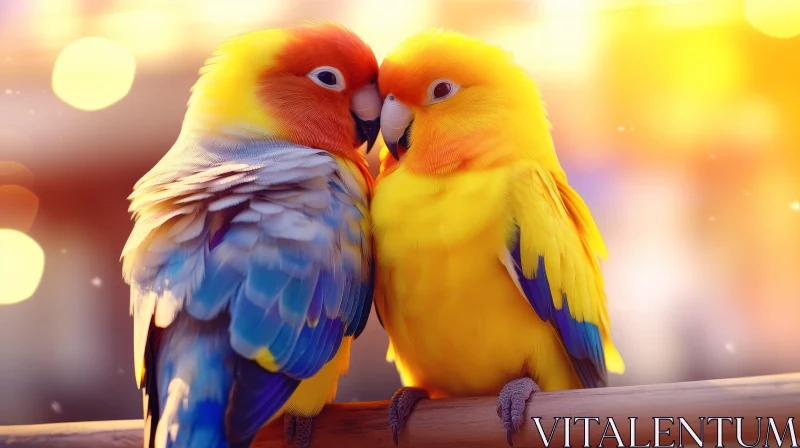 Intimate Encounter: Colorful Parrots on Branch AI Image