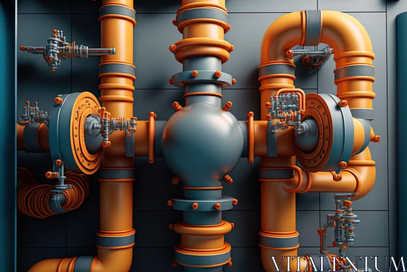 Intricate and Whimsical 3D Rendering of Industrial Pipes AI Image