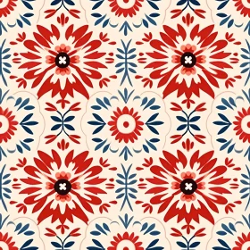 Red, Blue & White Floral Tiles Pattern