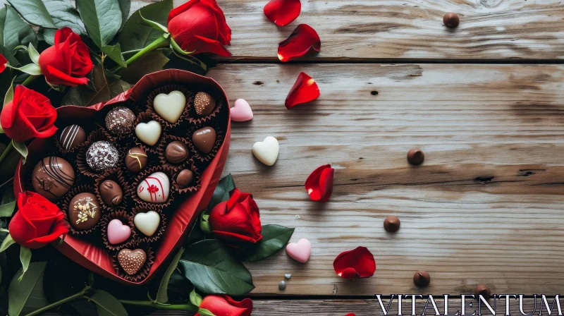 AI ART Romantic Heart-Shaped Chocolates on Wooden Background