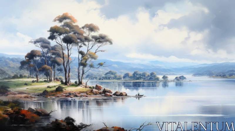 Tranquil River Landscape Painting AI Image