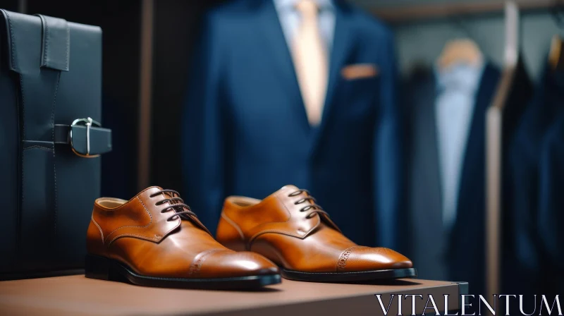 Brown Leather Men's Shoes - Elegant Lace-Up Design AI Image