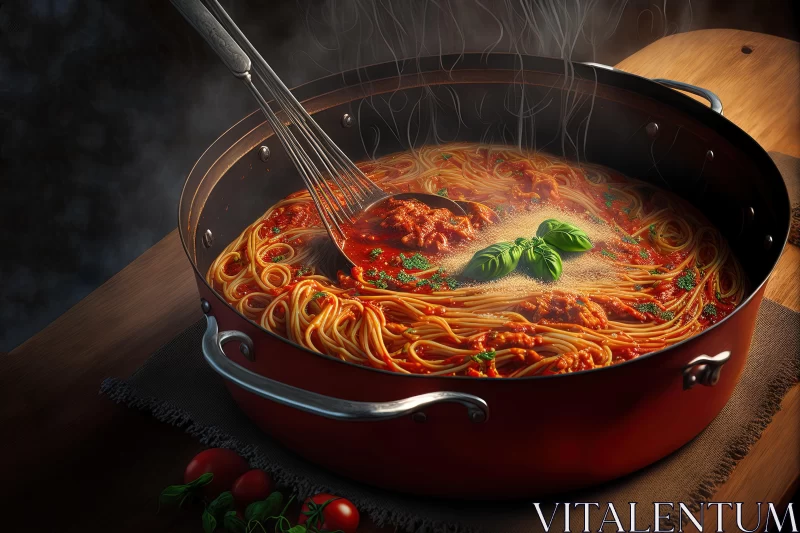 Captivating Hyperrealistic Illustration of Spaghetti Cooking in a Pot AI Image