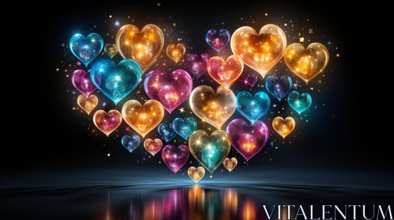 Colorful Hearts Floating in Dark Space - Dreamy Image for Valentine's Day AI Image