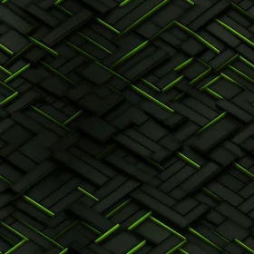 Dark Geometric 3D Rendering with Green Glowing Lines