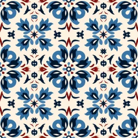 Elegant Blue and White Floral Tiles Pattern