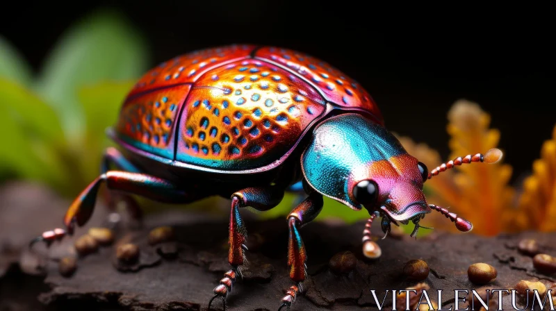 Rainbow-Colored Beetle Close-Up on Branch AI Image