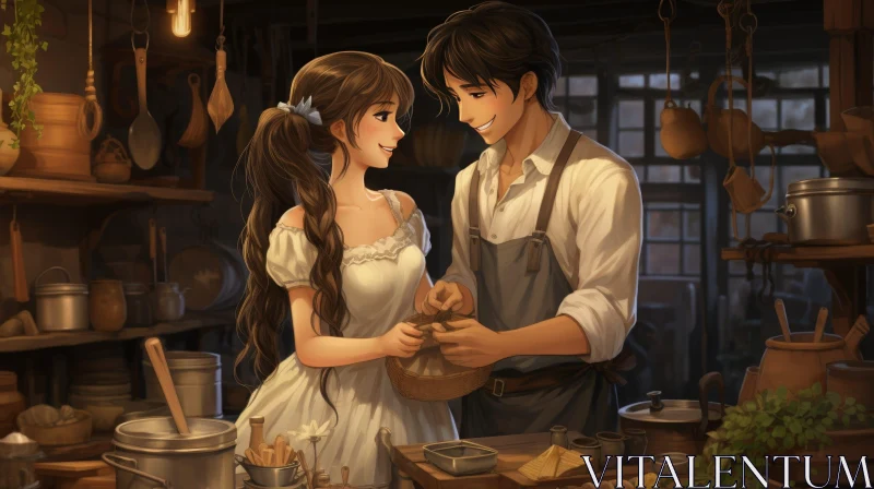 Romantic Kitchen Scene Painting AI Image