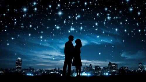 Romantic Night Sky with Loving Couple