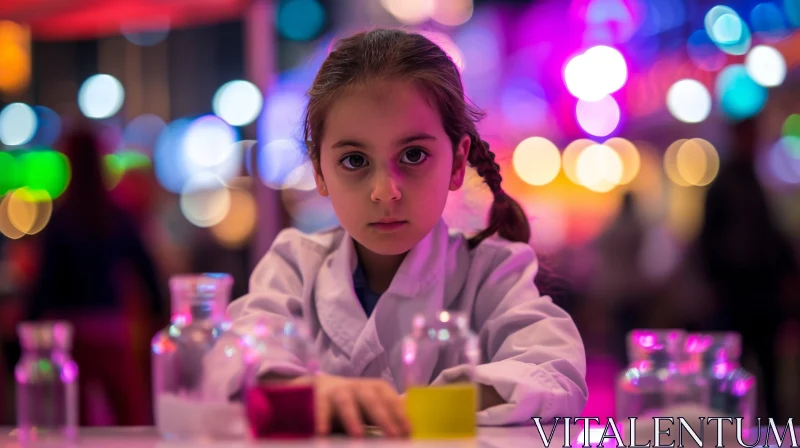 Serious Young Girl in Lab Coat - Captivating Image AI Image