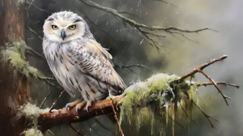 Snowy Owl Painting in Forest - Realistic Artwork