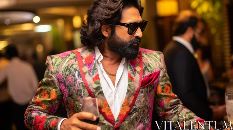 AI ART Stylish Man in Floral Suit Jacket