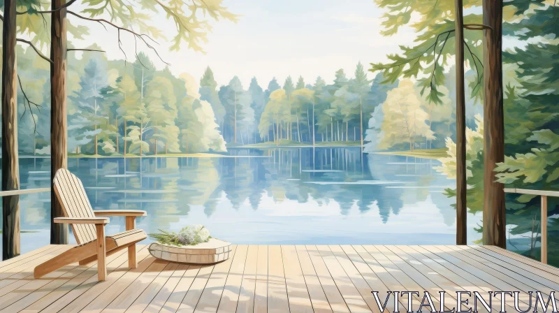 AI ART Tranquil Lake Landscape Painting