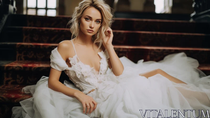 AI ART Beautiful Young Woman in White Wedding Dress Portrait