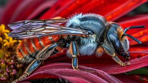 Bee on Red Flower: Pollination Close-up