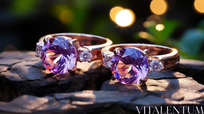 AI ART Elegant Rose Gold Rings with Purple Gemstones