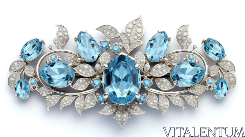 AI ART Elegant Silver Brooch with Blue Gemstones