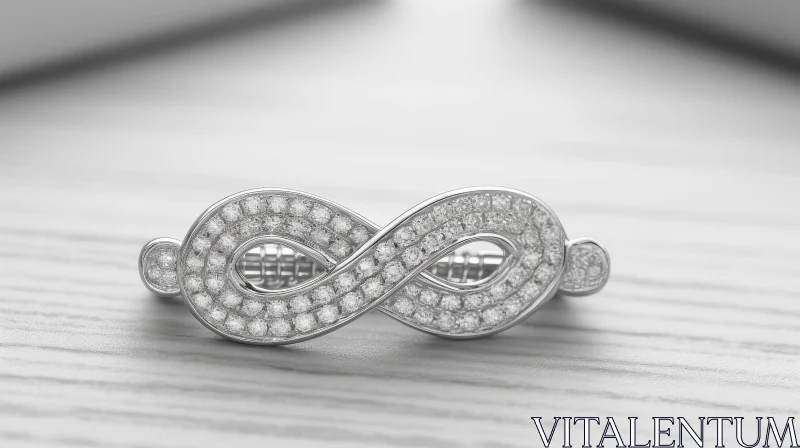 AI ART Elegant White Gold Diamond Infinity Ring on Marble Surface