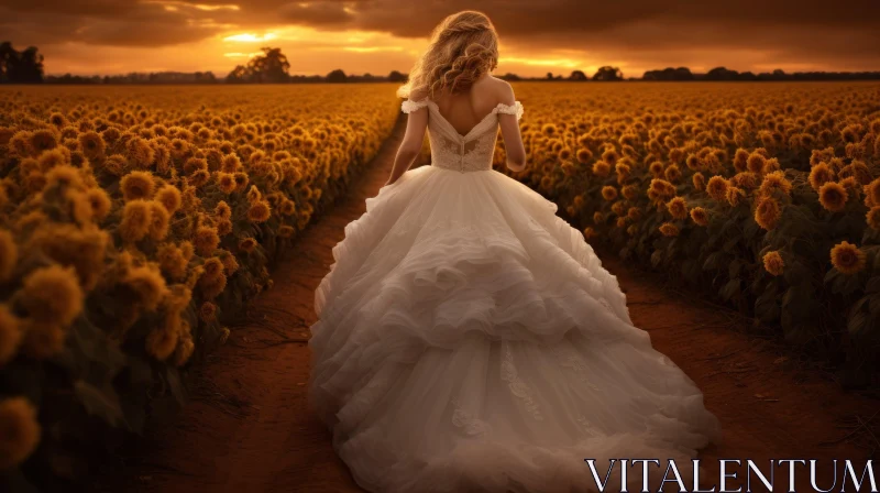 Enchanting Sunset Wedding in Sunflower Field AI Image