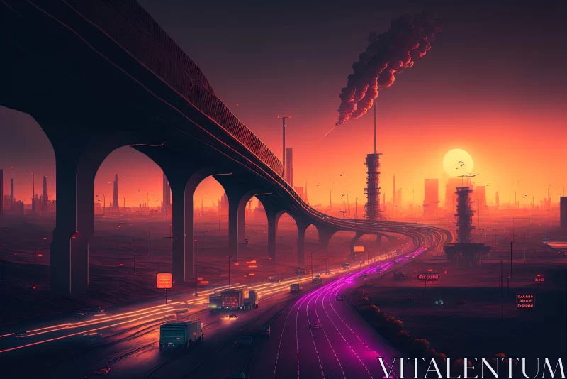 Futuristic City at Sunset: Captivating Artwork AI Image