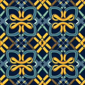 Geometric Quatrefoil Seamless Pattern in Blue, Green, Yellow